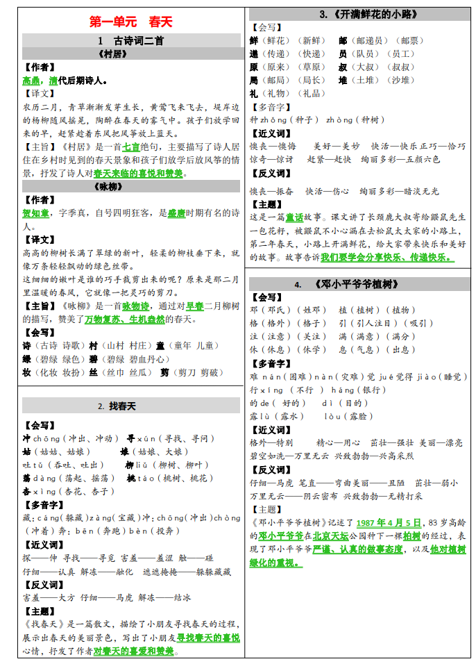 2024最新版二年级语文下册课课贴